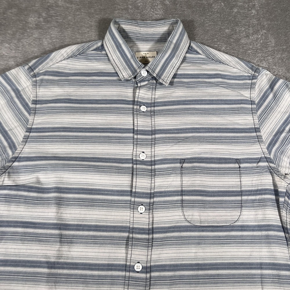 Simon Miller Shirt Mens Large Blue White Stripe Long Sleeve Button Down Made USA